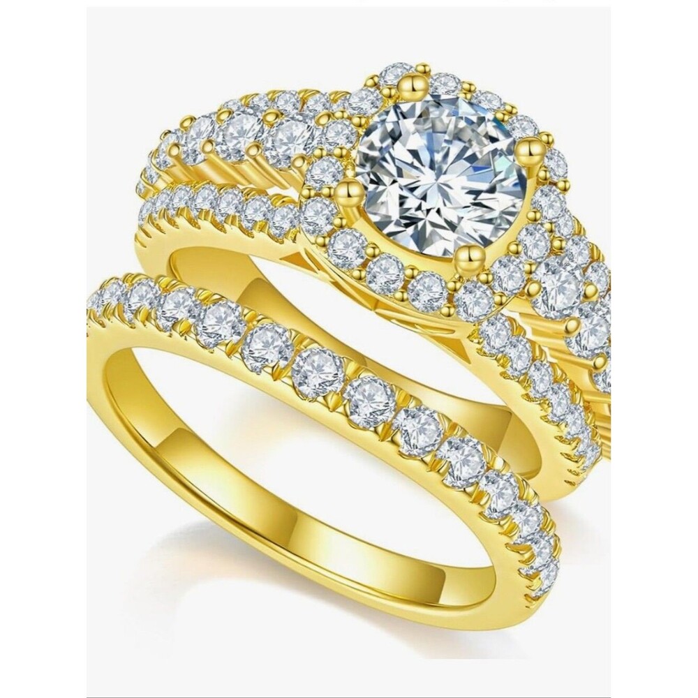 Idocare Woman's All Moissanite 2ct D color Gold Plated Rings Size 5